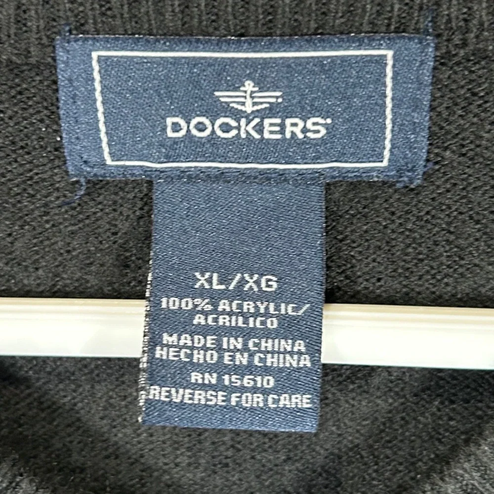 Dockers Mens XL Black‎ Argyle V-Neck Sleeveless Knit Sweater Vest Dress